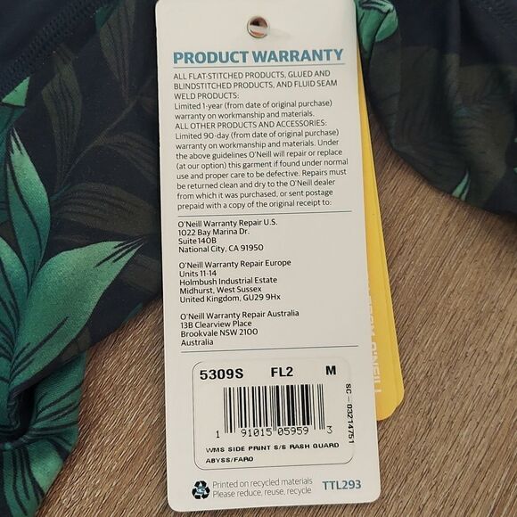O'Neill 50+ UV Protection Blue Side Floral Print Short Sleeve Rash Guard Med NWT - Picture 6 of 7